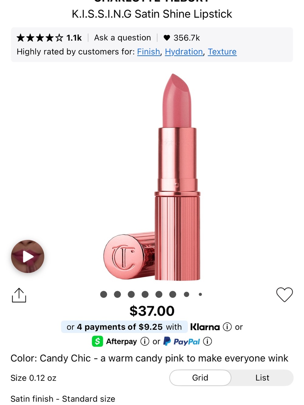 Charlotte Tilbury Satin Shine Lipstick - Candy Chic Pink